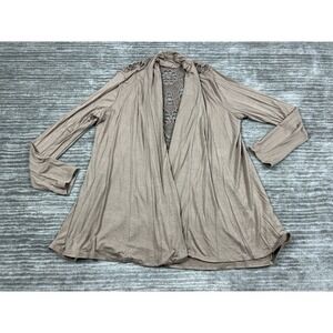 Simply Emma Top Womens 1X Beige Open Front Long Sleeve Casual Crochet